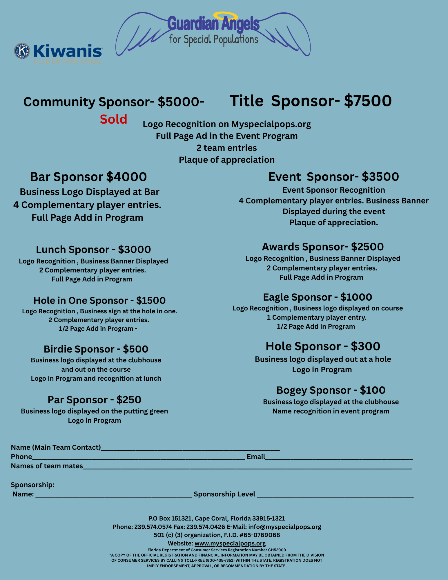 20th Annual Golf Tournament Sponsorship